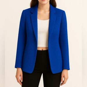 Royal Blue Women M Blazer Business Casual Minimalist Career Jacket Open Front